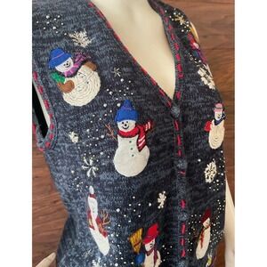 DESIGNER ORIGINALS VEST SNOWMEN CHRISTMAS PARTY FESTIVE GRANDMACORE SIZE M Ugly